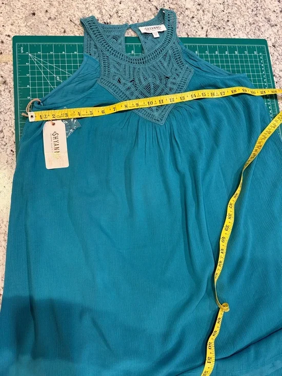 NWT Shyanne Teal Crochet Lace Yoke Boho Swing Dress M - Picture 5 of 10